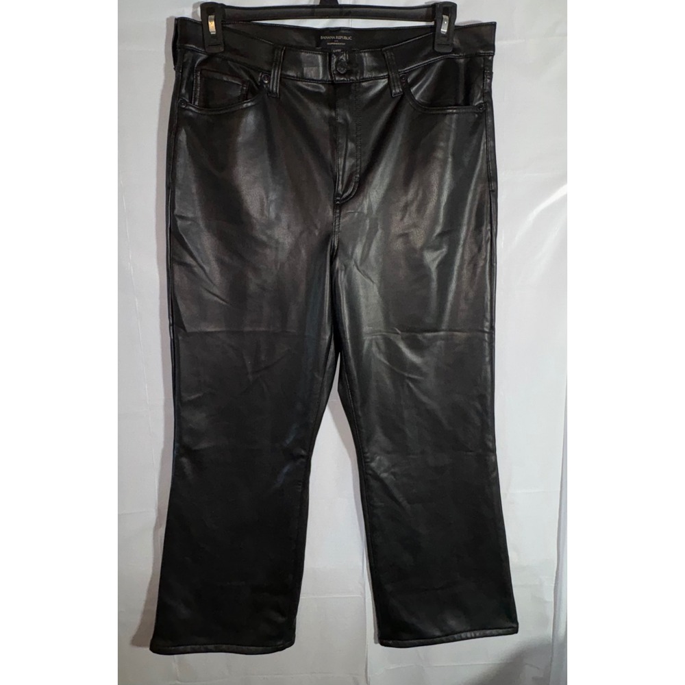 Banana Republic Womens Black Faux Leather Cropped Bootcut Pants Sz 32 14 Edgy